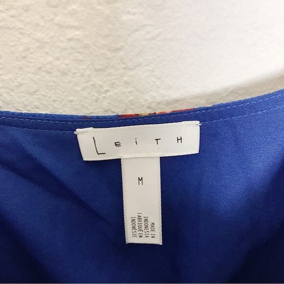 NWT Leith Smocked Square Neck Short Sleeve Mini Dress Blue Floral Size Medium - Picture 6 of 7